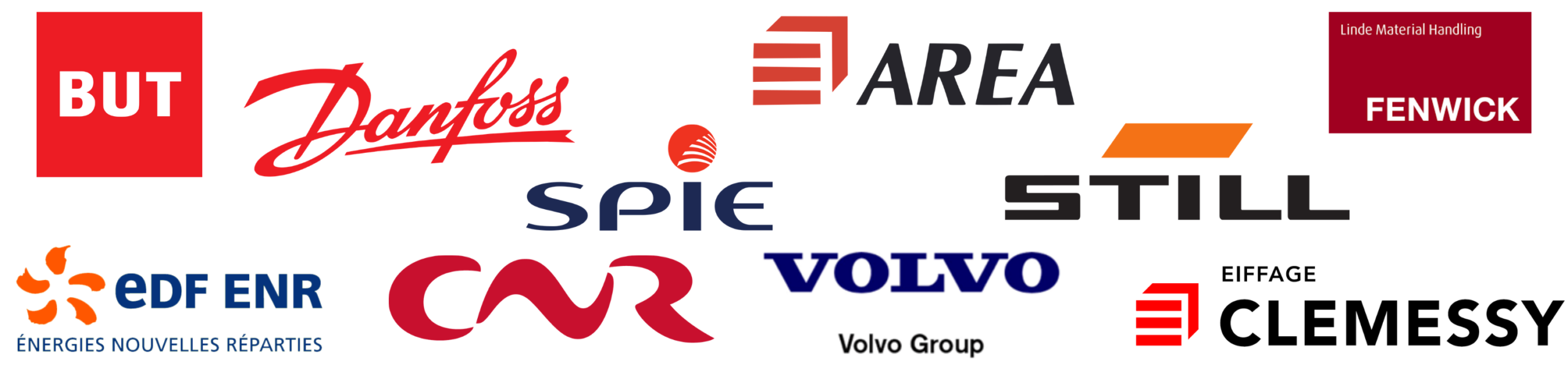 Logo clients Secutop Logo clients Secutop : But, Spie, EDF-ENR, CNR, Volvo, Danfoss, Area, Still, Eiffage, Fenwick