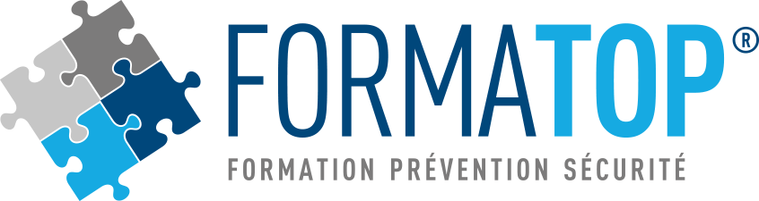 Logo Formatop Logo formation avec son slogan : \"Formation Prévention Sécurité\"